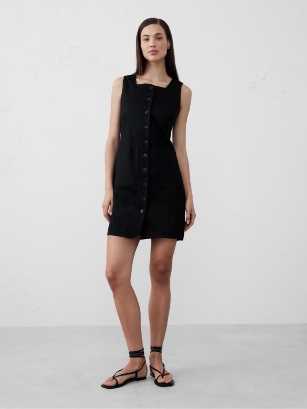 Banana Republic Linen Blend Square Neck Mini Dress. Black. Size Medium.